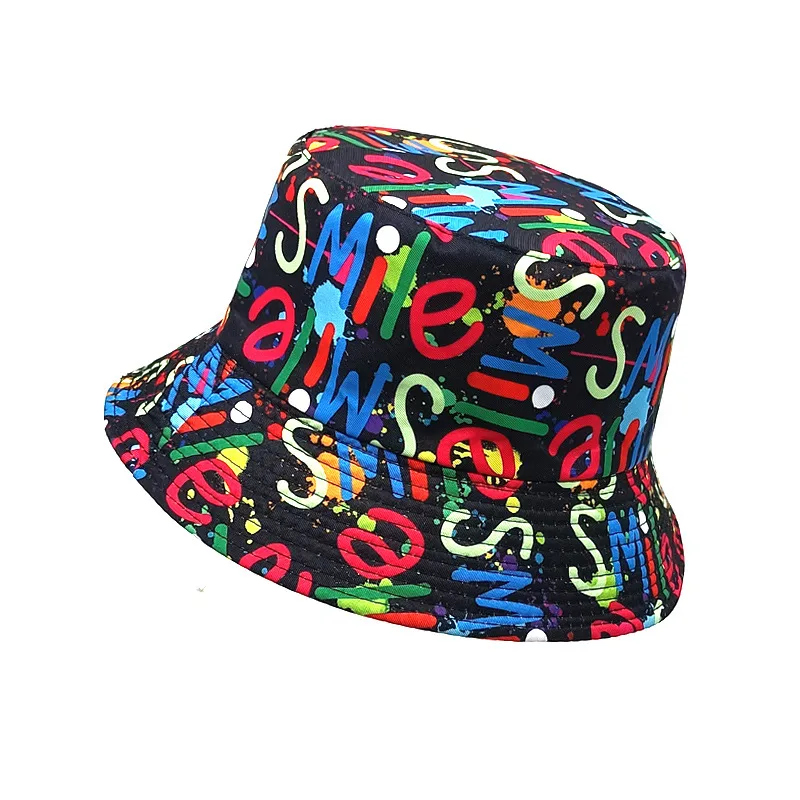 New Colorful Graffiti Letter Fisherman Hat Trendy Men's And Women's Personalized Hip Hop Double-sided Basin Hat Printed Sun Hat display picture 4