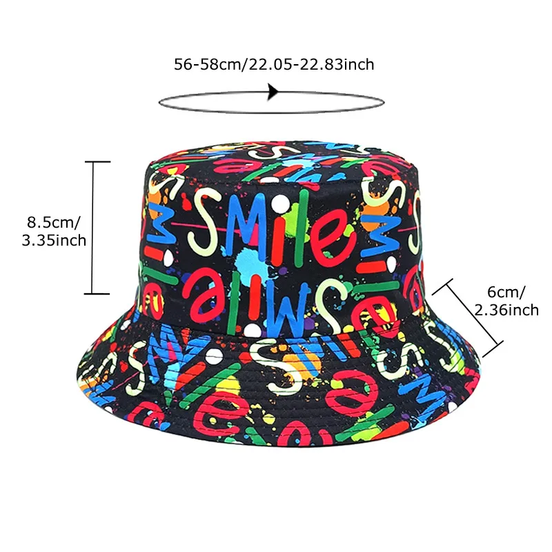 New Colorful Graffiti Letter Fisherman Hat Trendy Men's And Women's Personalized Hip Hop Double-sided Basin Hat Printed Sun Hat display picture 1