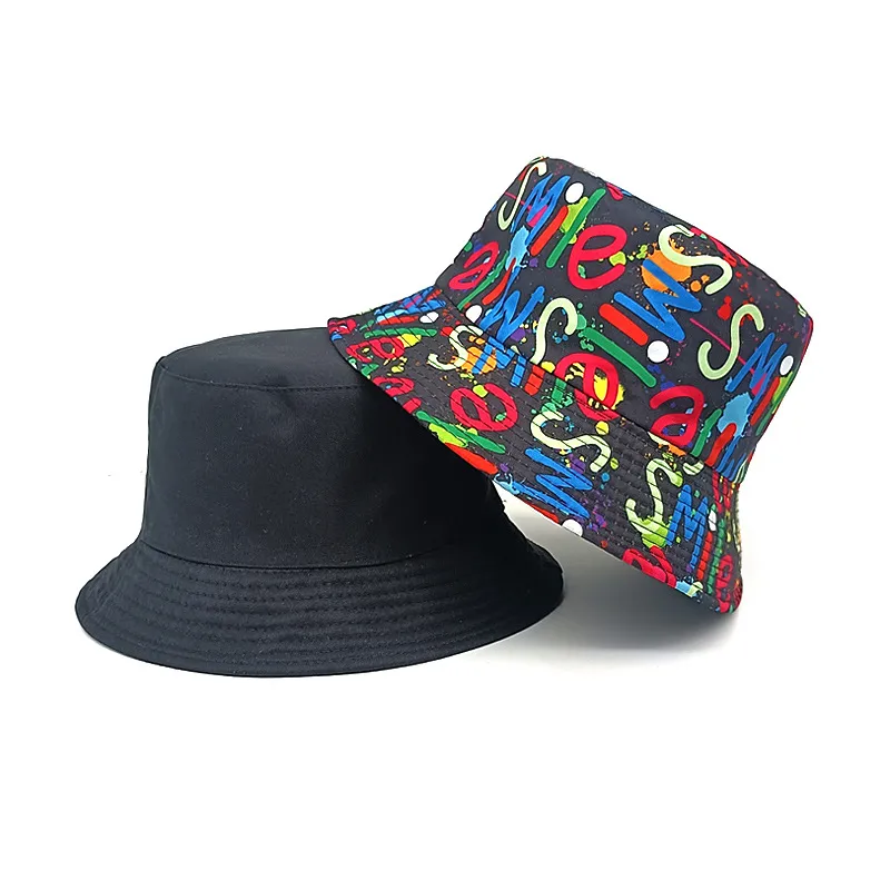 New Colorful Graffiti Letter Fisherman Hat Trendy Men's And Women's Personalized Hip Hop Double-sided Basin Hat Printed Sun Hat display picture 2