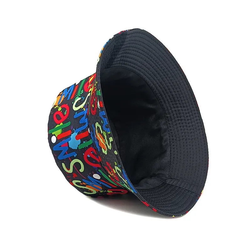 New Colorful Graffiti Letter Fisherman Hat Trendy Men's And Women's Personalized Hip Hop Double-sided Basin Hat Printed Sun Hat display picture 5