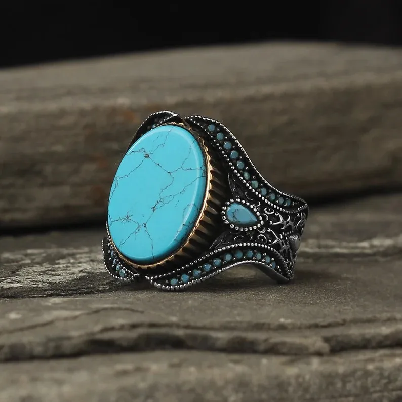 He Cheng  Hot Sale Fashion Simple Popular Round Turquoise Men's Party Wear  Hot Sale Wholesale display picture 2