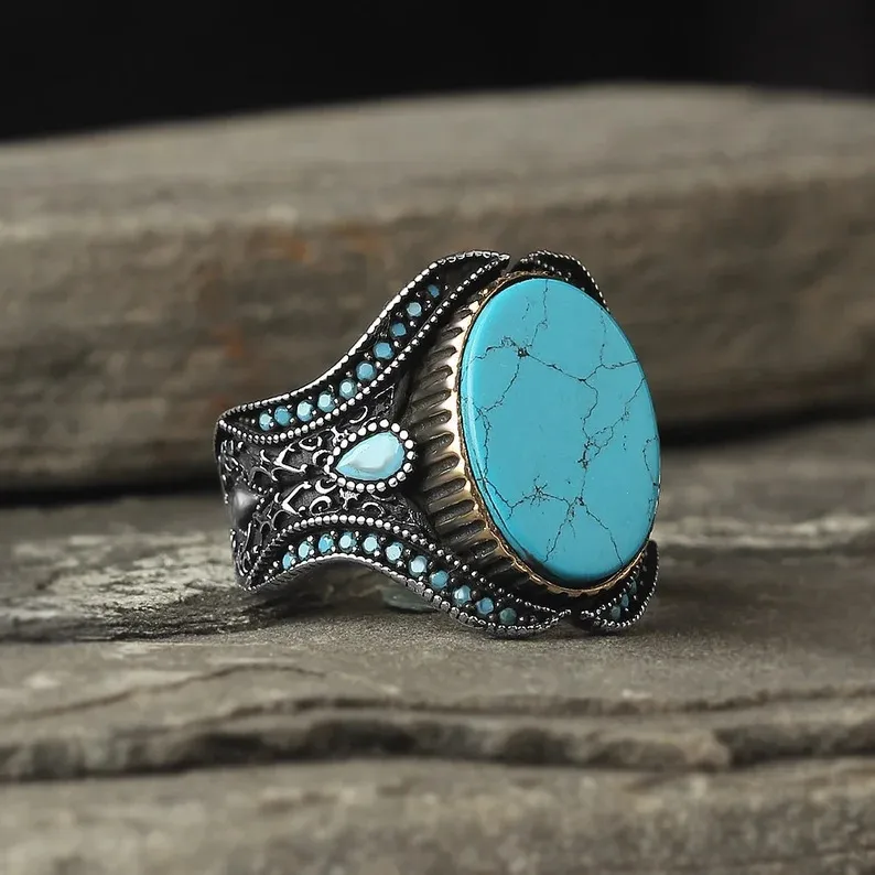 He Cheng  Hot Sale Fashion Simple Popular Round Turquoise Men's Party Wear  Hot Sale Wholesale display picture 3