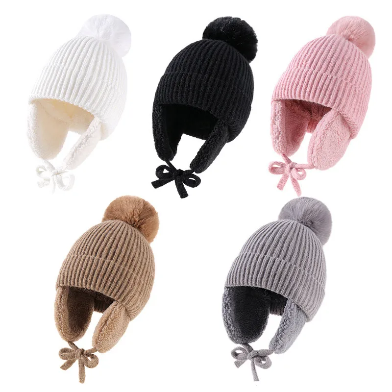 Children's Hat Autumn And Winter New Internet Popular  Fur Ball Wool Hat Fleece-lined Ear Protection Warm Knitted Hat Baby Hat display picture 3