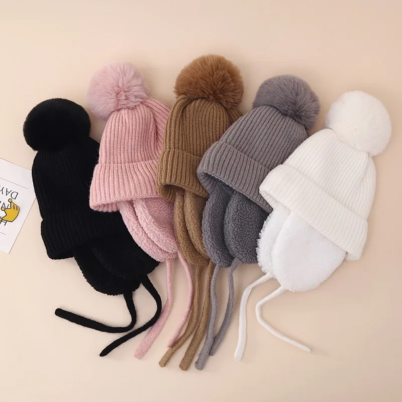 Children's Hat Autumn And Winter New Internet Popular  Fur Ball Wool Hat Fleece-lined Ear Protection Warm Knitted Hat Baby Hat display picture 4