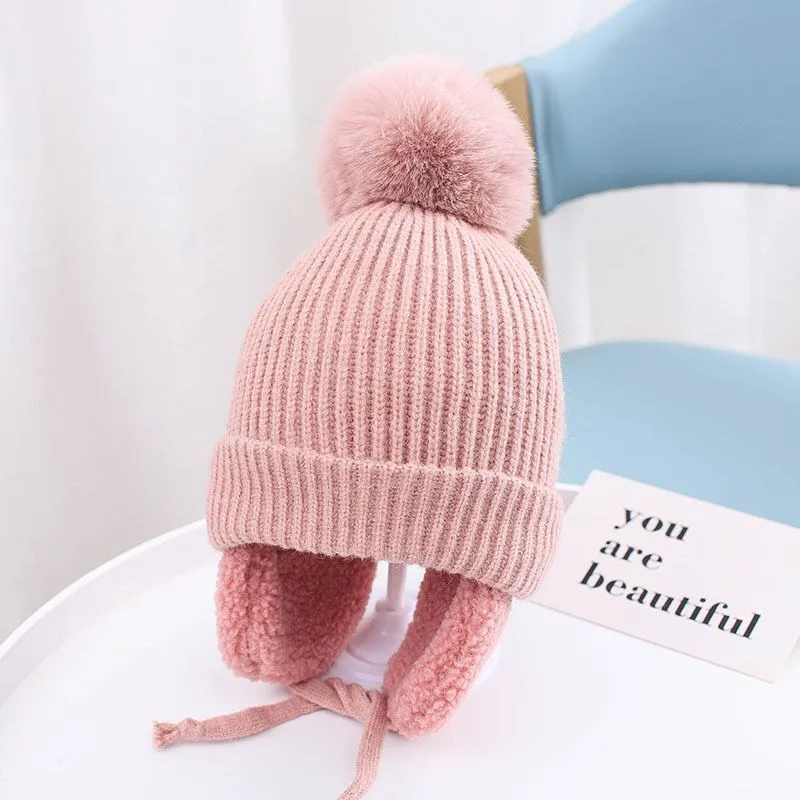 Children's Hat Autumn And Winter New Internet Popular  Fur Ball Wool Hat Fleece-lined Ear Protection Warm Knitted Hat Baby Hat display picture 15
