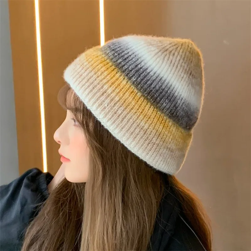 New Rainbow Thickened Tie-Dye Hat  Korean Autumn And Winter Gradual Color Wool Hat Women's Warm Ear Protection Cold Hat For Women display picture 2