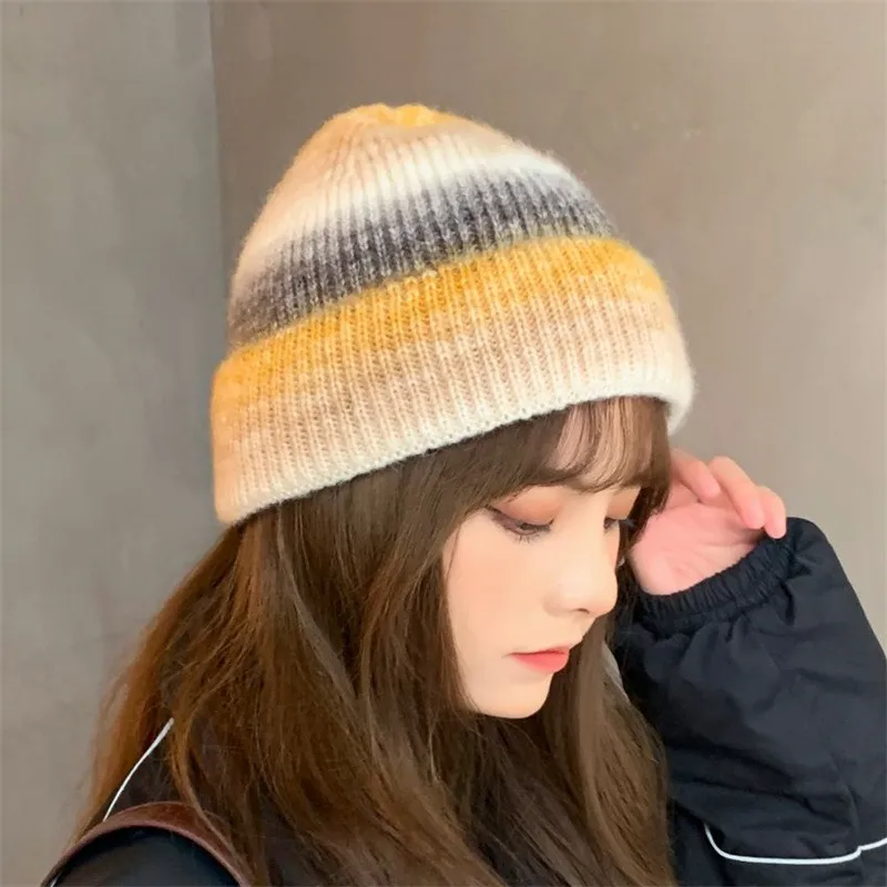 New Rainbow Thickened Tie-Dye Hat  Korean Autumn And Winter Gradual Color Wool Hat Women's Warm Ear Protection Cold Hat For Women display picture 4
