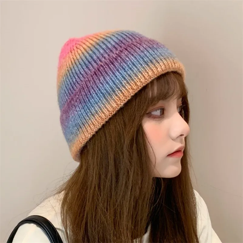 New Rainbow Thickened Tie-Dye Hat  Korean Autumn And Winter Gradual Color Wool Hat Women's Warm Ear Protection Cold Hat For Women display picture 7