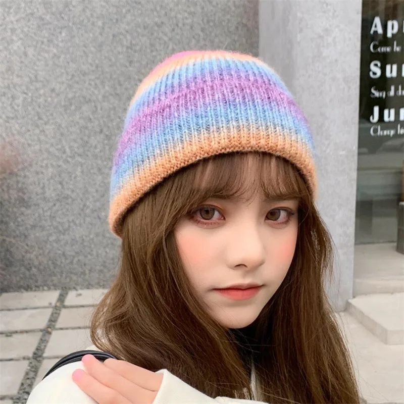 New Rainbow Thickened Tie-Dye Hat  Korean Autumn And Winter Gradual Color Wool Hat Women's Warm Ear Protection Cold Hat For Women display picture 10