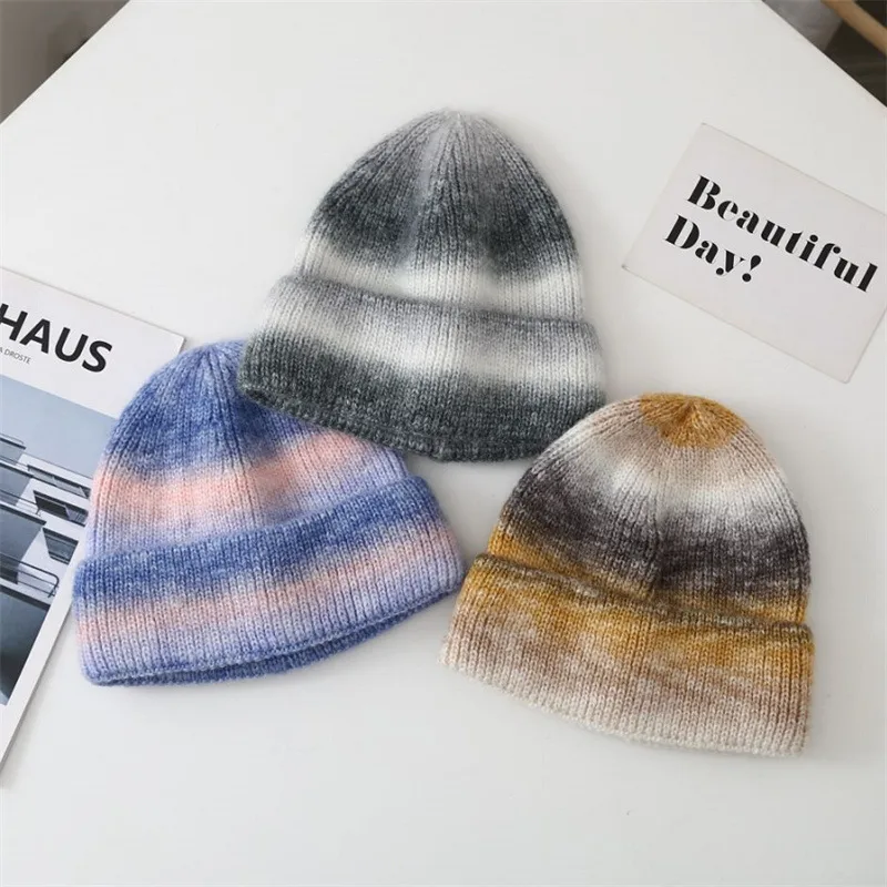 New Rainbow Thickened Tie-Dye Hat  Korean Autumn And Winter Gradual Color Wool Hat Women's Warm Ear Protection Cold Hat For Women display picture 12