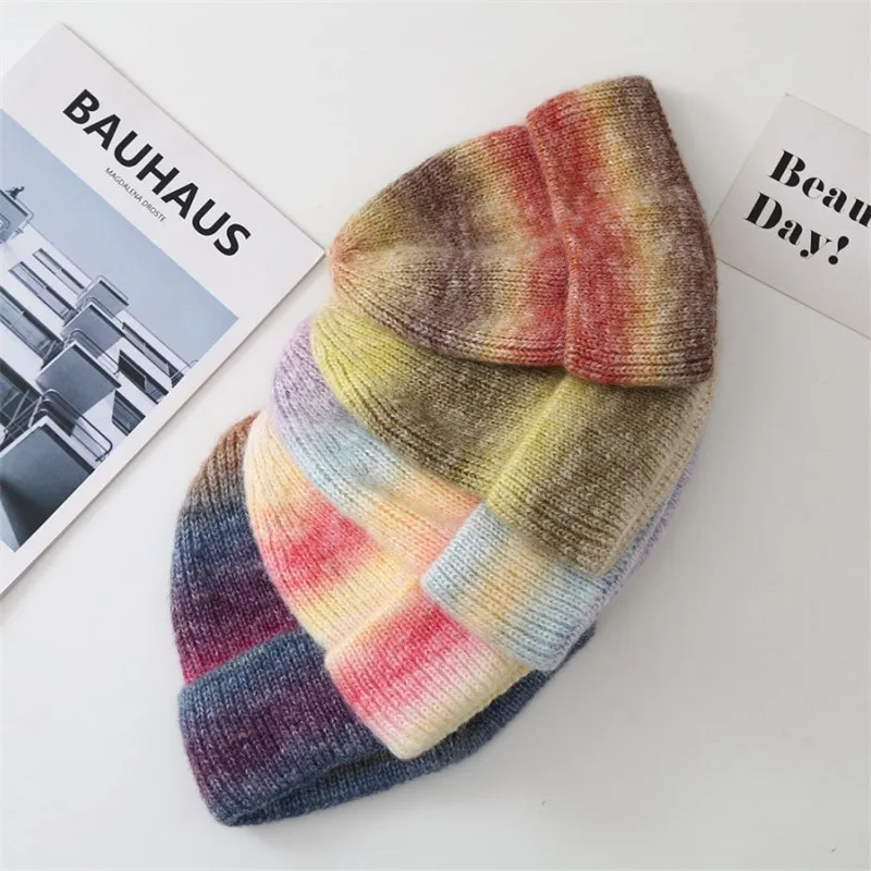 New Rainbow Thickened Tie-Dye Hat  Korean Autumn And Winter Gradual Color Wool Hat Women's Warm Ear Protection Cold Hat For Women display picture 13