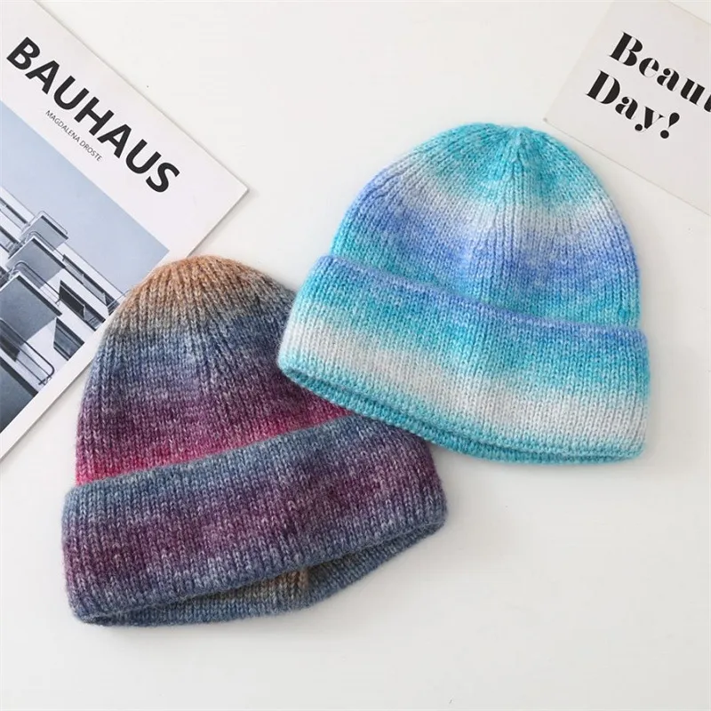 New Rainbow Thickened Tie-Dye Hat  Korean Autumn And Winter Gradual Color Wool Hat Women's Warm Ear Protection Cold Hat For Women display picture 15