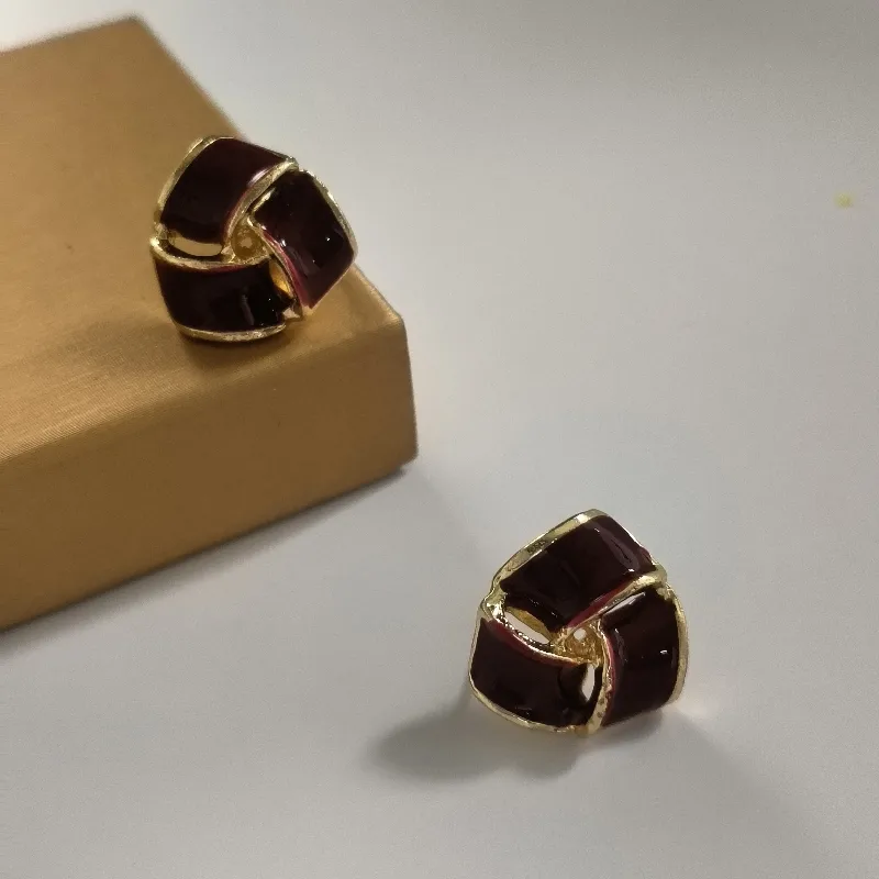 1 Pair Streetwear Commute Triangle Heart Shape Bow Knot Alloy Acrylic Zircon Gold Plated Ear Studs display picture 1