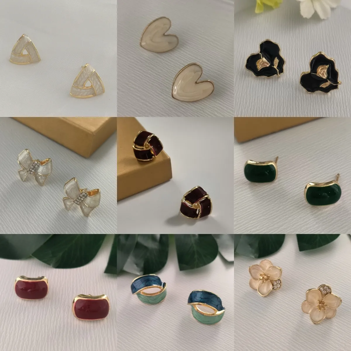 1 Pair Streetwear Commute Triangle Heart Shape Bow Knot Alloy Acrylic Zircon Gold Plated Ear Studs display picture 9