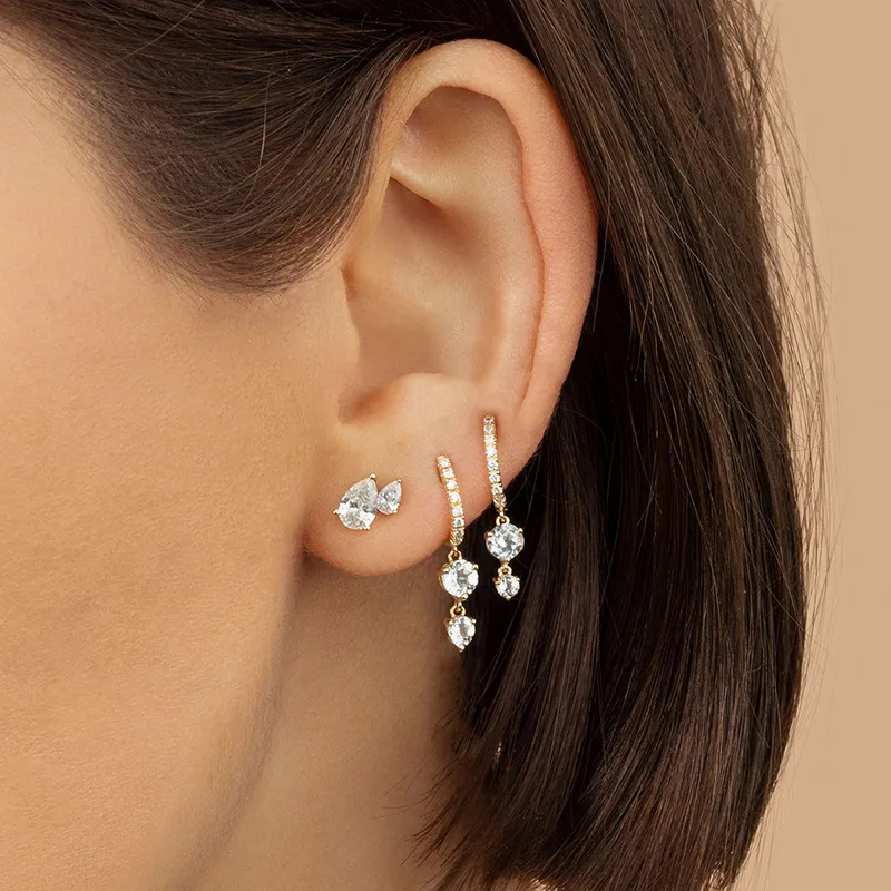 1 Pair Modern Style Classic Style Geometric Plating Copper Zircon Drop Earrings Ear Studs display picture 1