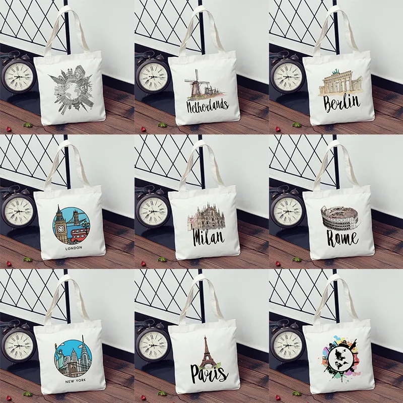 Women's Large Canvas Letter Building Streetwear Square Open Shoulder Bag display picture 3