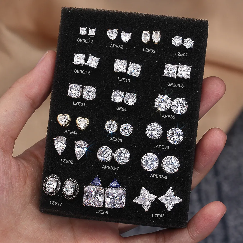 White Gold Plated Silver Plated 925 Sterling Silver Silver ZIRCON Hexagon Sector Trapezoid EARRINGS Stud Earrings display picture 4