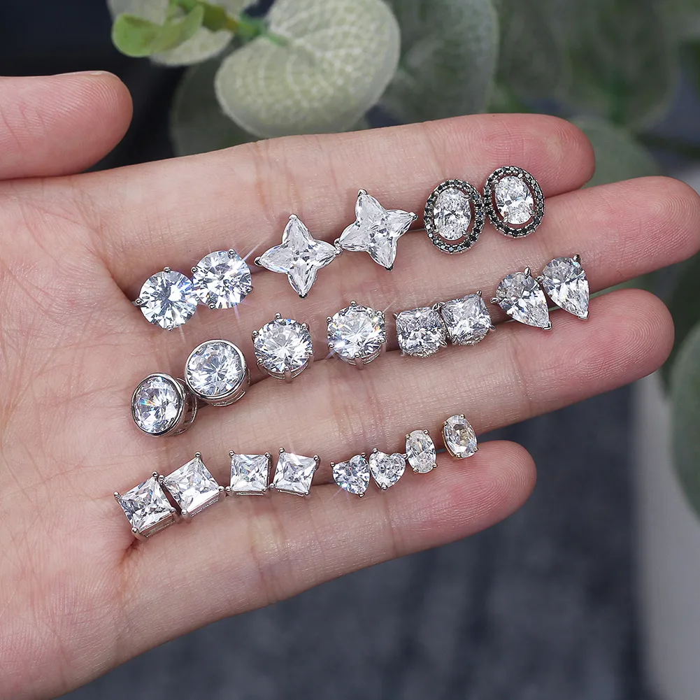 White Gold Plated Silver Plated 925 Sterling Silver Silver ZIRCON Hexagon Sector Trapezoid EARRINGS Stud Earrings display picture 5