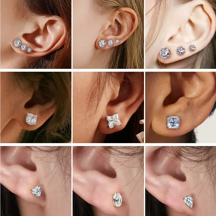 White Gold Plated Silver Plated 925 Sterling Silver Silver ZIRCON Hexagon Sector Trapezoid EARRINGS Stud Earrings display picture 3