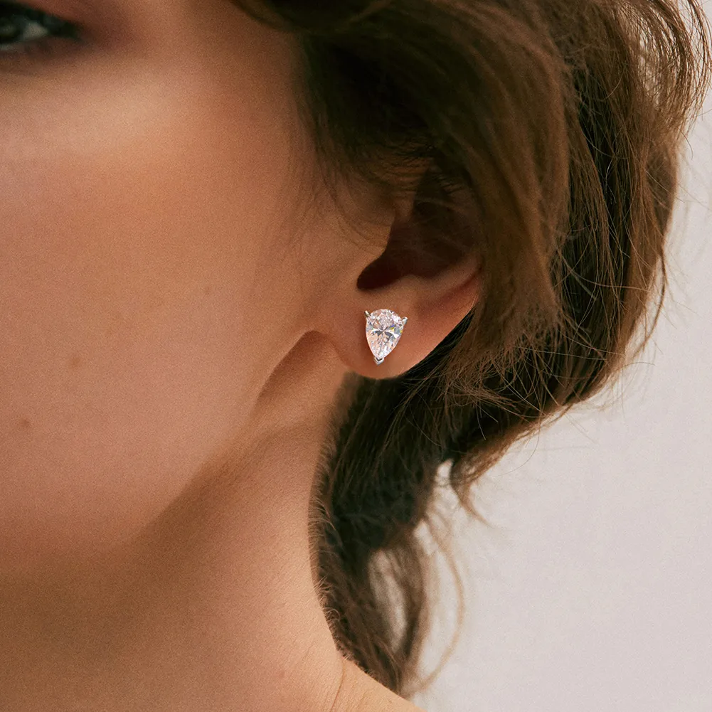 White Gold Plated Silver Plated 925 Sterling Silver Silver ZIRCON Water Droplets EARRINGS Stud Earrings display picture 2