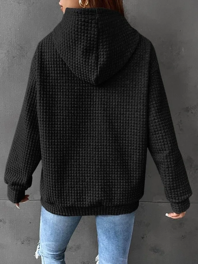 Women's Long Sleeve Solid Color Hoodie Autumn And Winter European Style Fashion Casual Set Small Plaid Pattern With Pockets display picture 5