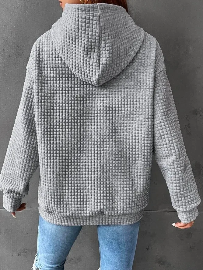 Women's Long Sleeve Solid Color Hoodie Autumn And Winter European Style Fashion Casual Set Small Plaid Pattern With Pockets display picture 8