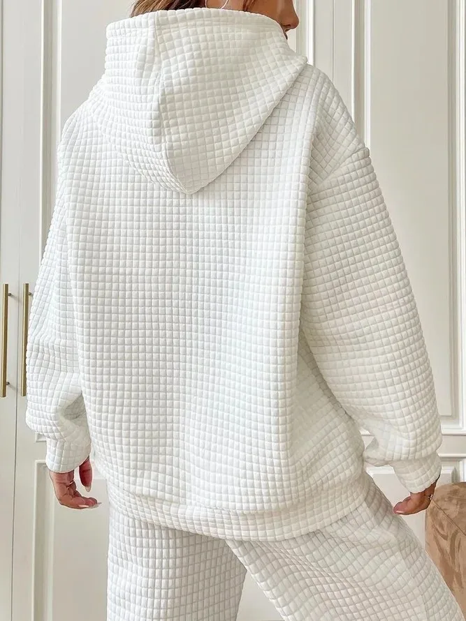 Women's Long Sleeve Solid Color Hoodie Autumn And Winter European Style Fashion Casual Set Small Plaid Pattern With Pockets display picture 10