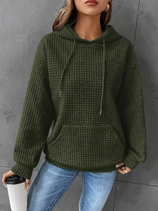 Women's Long Sleeve Solid Color Hoodie Autumn And Winter European Style Fashion Casual Set Small Plaid Pattern With Pockets display picture 13