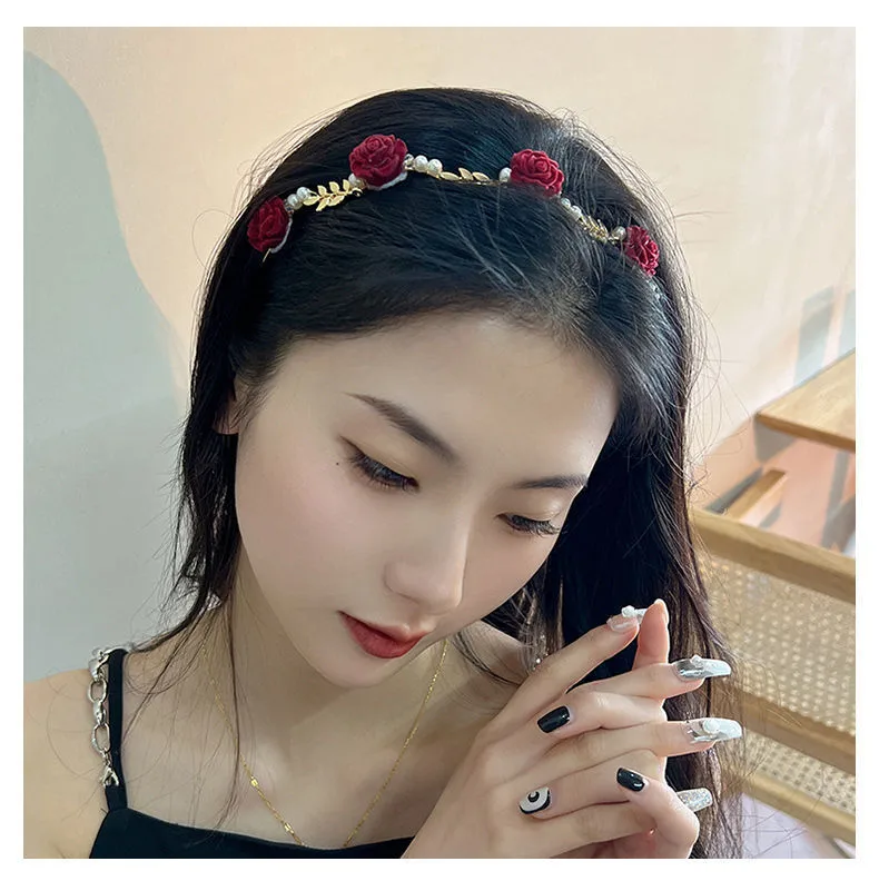 Rose Pearl Headband Summer French Retro High-end Sense Hair Clip Headwear Niche Design Pressure Hair High Cranial Top Hair Accessories display picture 8