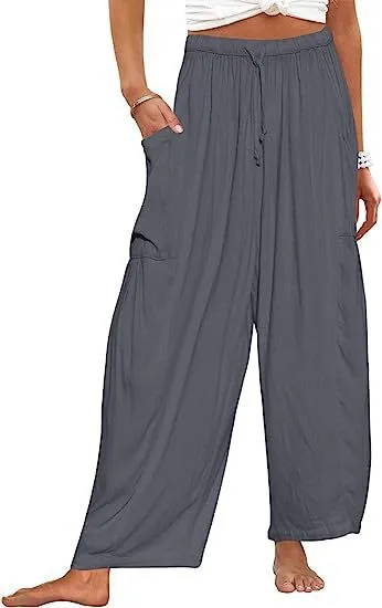 Spring And Summer  Europe And The United States Elastic Waist Pleated Waist Straight Pants Loose Casual Cotton And Linen Pants display picture 8