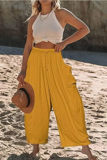 Spring And Summer  Europe And The United States Elastic Waist Pleated Waist Straight Pants Loose Casual Cotton And Linen Pants display picture 6