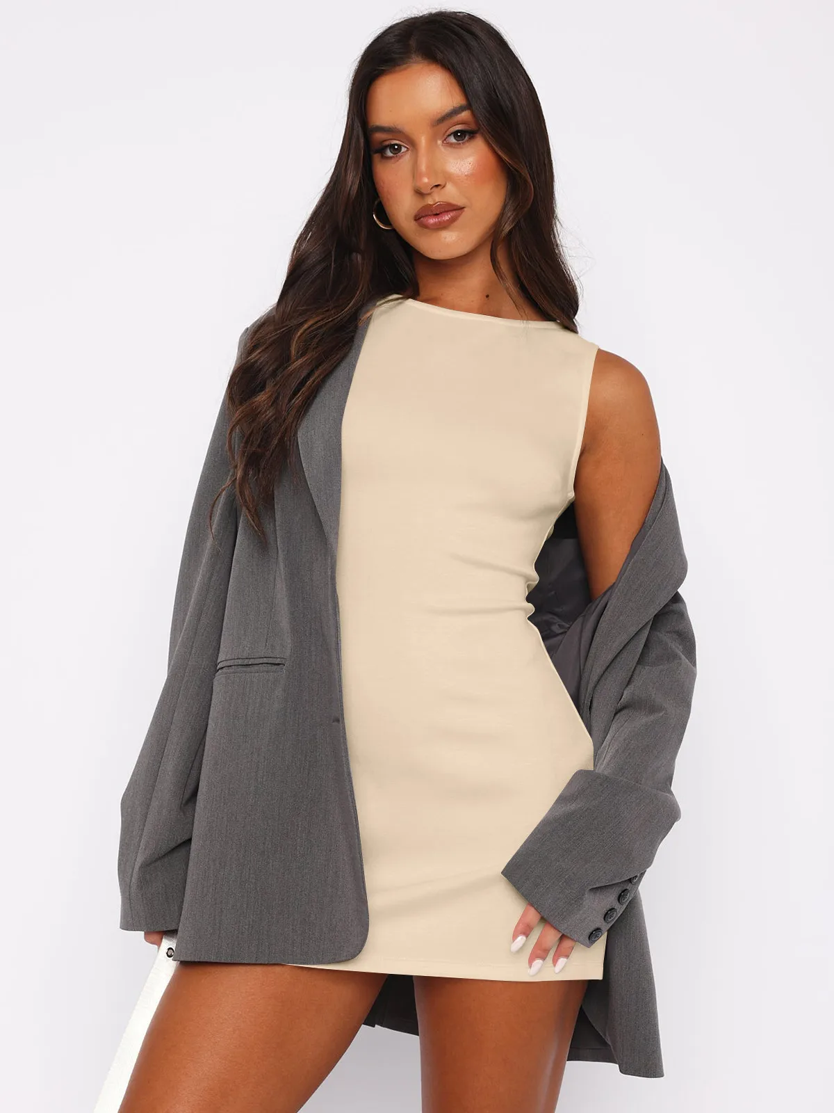 Spring  Women's Skirt High-end Basic Color Waist Sexy Hip Skirt  Sleeveless Dress Pure Desire display picture 6