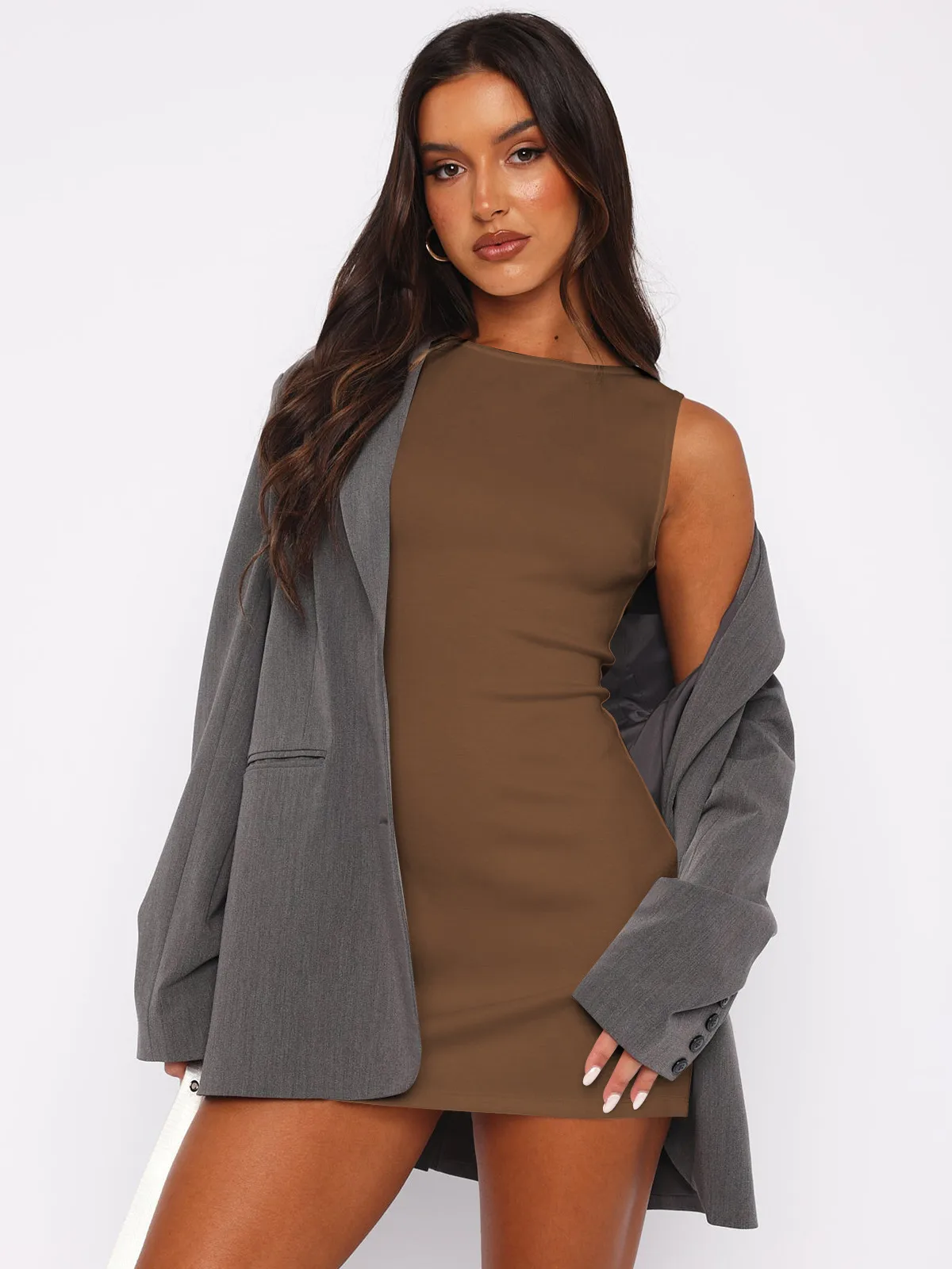 Spring  Women's Skirt High-end Basic Color Waist Sexy Hip Skirt  Sleeveless Dress Pure Desire display picture 9