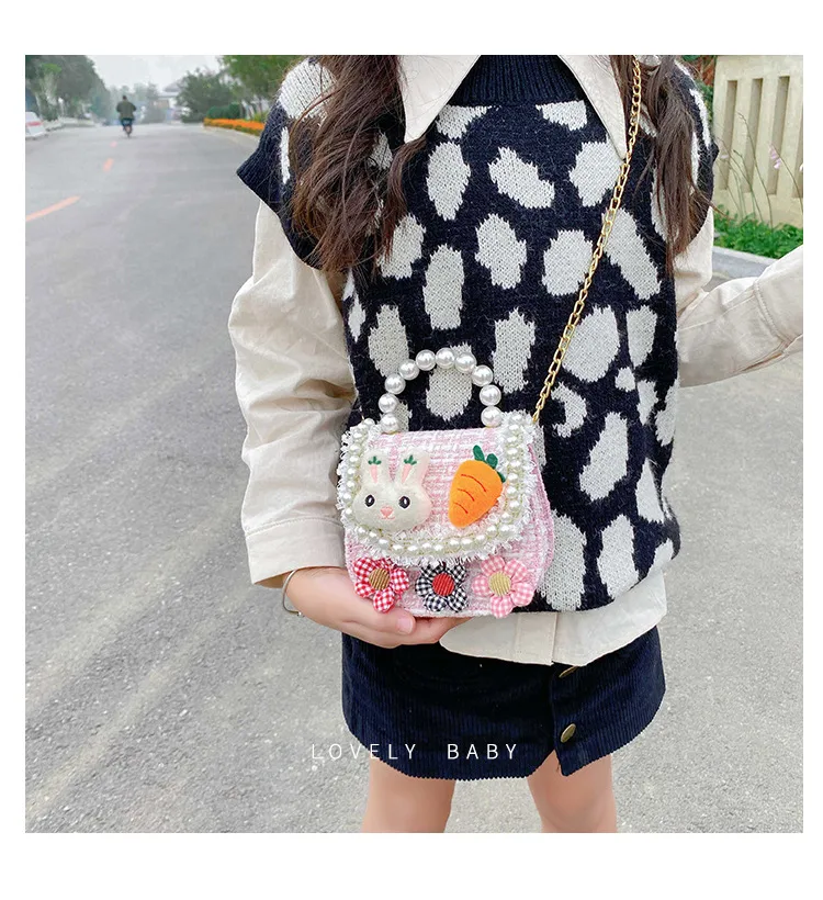 Fashion Children's Bag Cute Flower Baby Girl Coin Purse Cotton Linen Cartoon Bunny Children's Crossbody Bag display picture 9