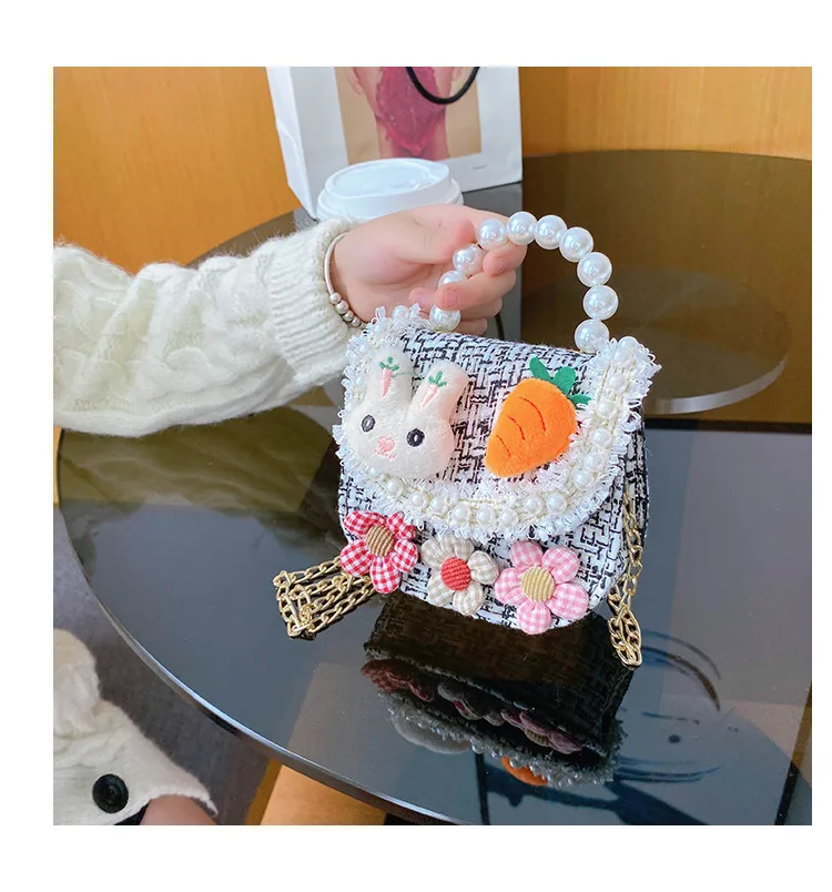 Fashion Children's Bag Cute Flower Baby Girl Coin Purse Cotton Linen Cartoon Bunny Children's Crossbody Bag display picture 15