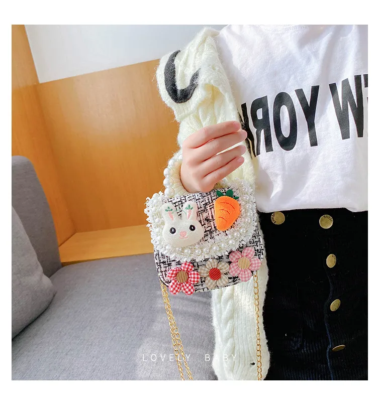 Fashion Children's Bag Cute Flower Baby Girl Coin Purse Cotton Linen Cartoon Bunny Children's Crossbody Bag display picture 18