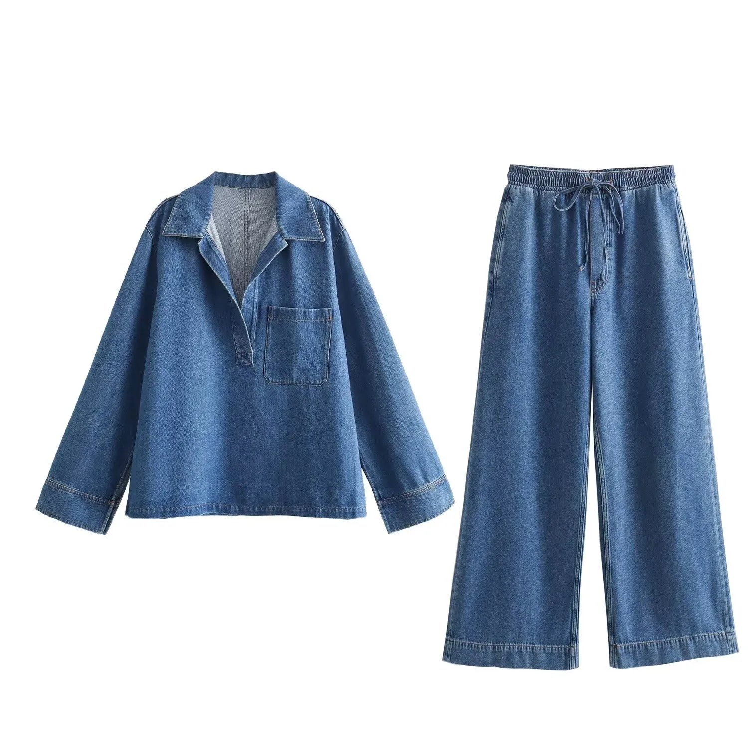 Spring  New Street Style Denim Shirt 1209427001 Casual Pants 1209795001 Suit display picture 2
