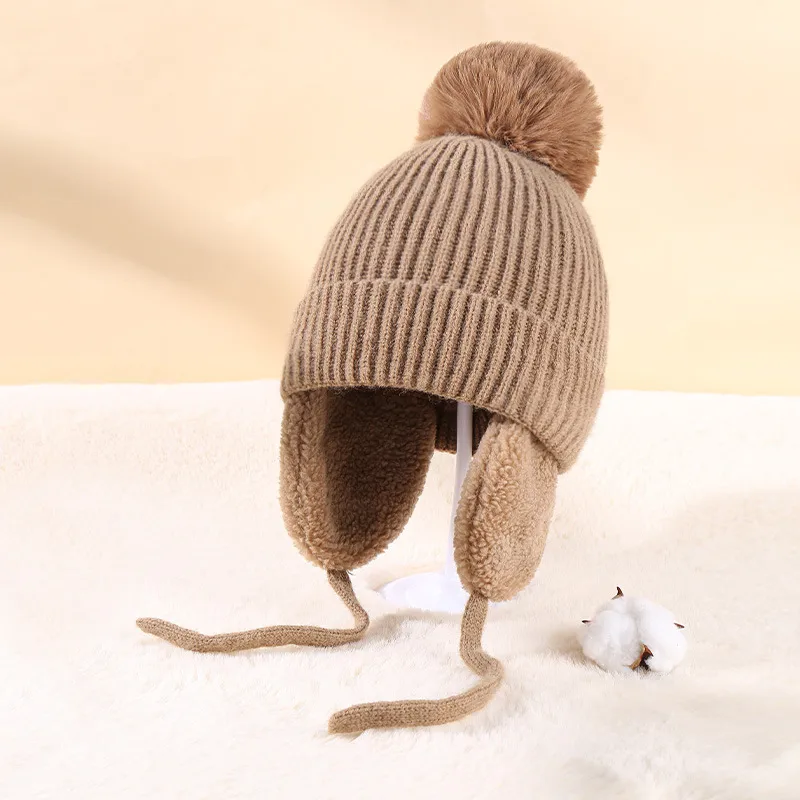 Children's Hat Autumn And Winter New Internet Popular  Fur Ball Wool Hat Fleece-lined Ear Protection Warm Knitted Hat Baby Hat display picture 13