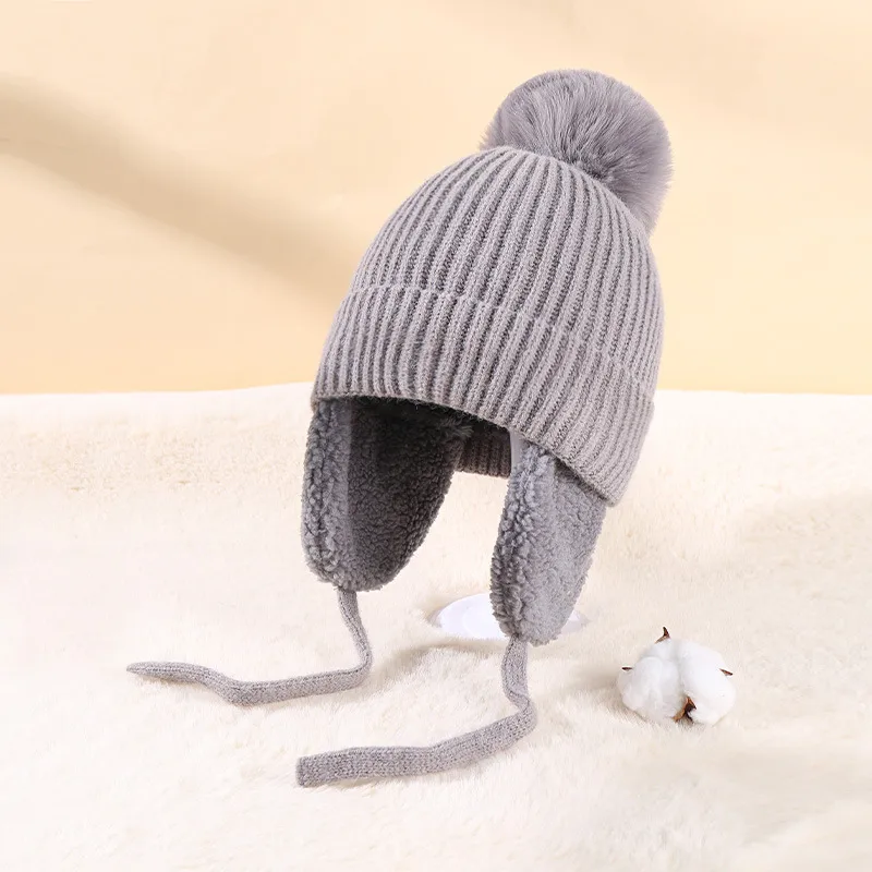 Children's Hat Autumn And Winter New Internet Popular  Fur Ball Wool Hat Fleece-lined Ear Protection Warm Knitted Hat Baby Hat display picture 14