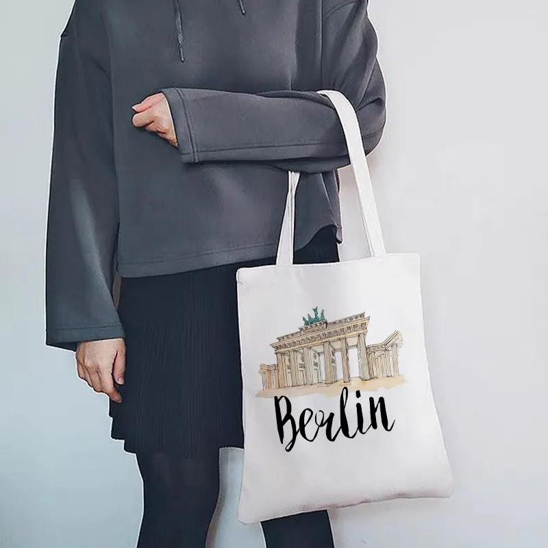 Women's Large Canvas Letter Building Streetwear Square Open Shoulder Bag display picture 8