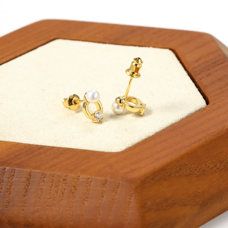 1 Pair IG Style Simple Style Round Plating Inlay Copper Pearl Zircon 18K Gold Plated Ear Studs display picture 4