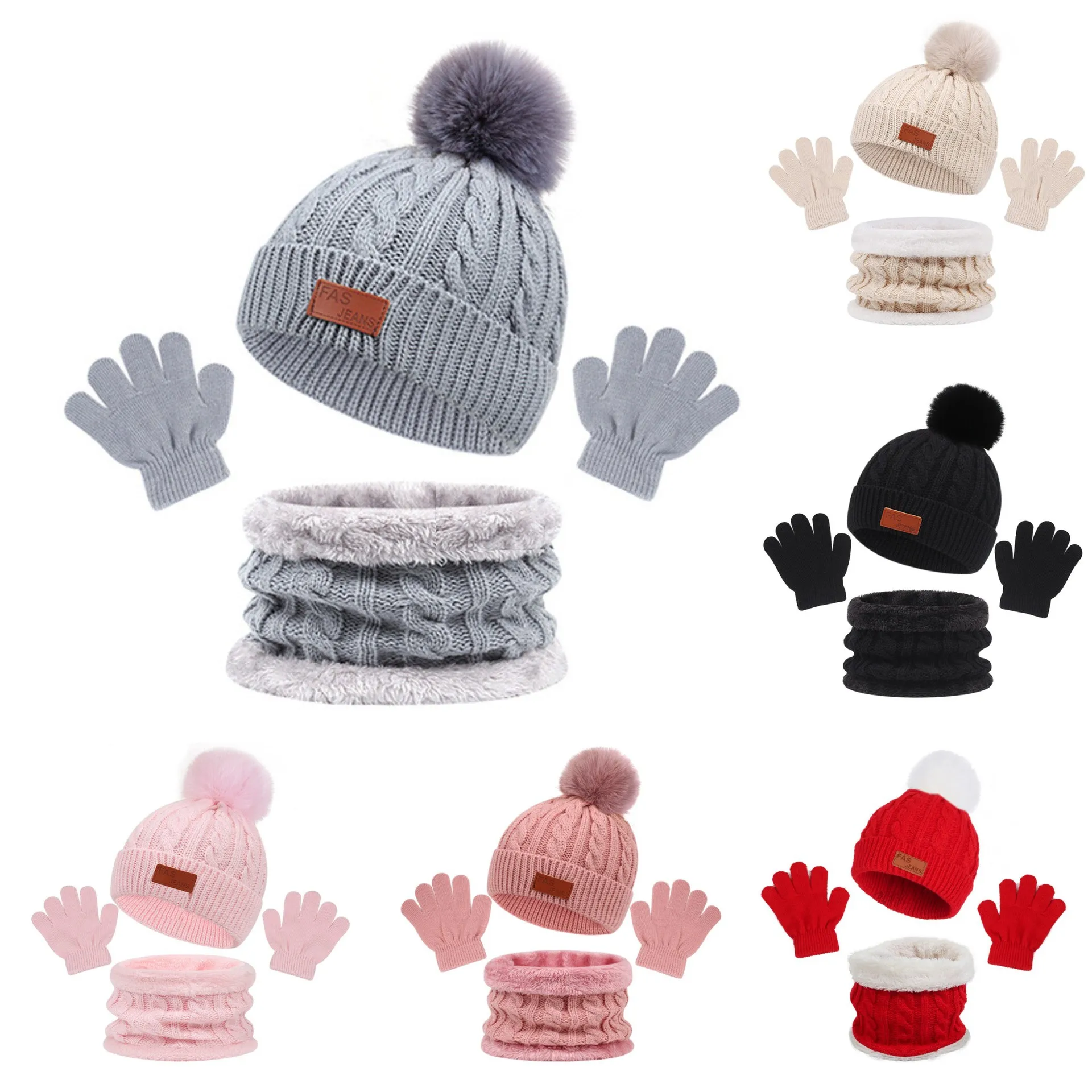 Autumn And Winter Children's Warm Knitted Hat Scarf Gloves Three-piece Set Baby Outdoor Cold-proof Wool Hat Three Pieces display picture 1