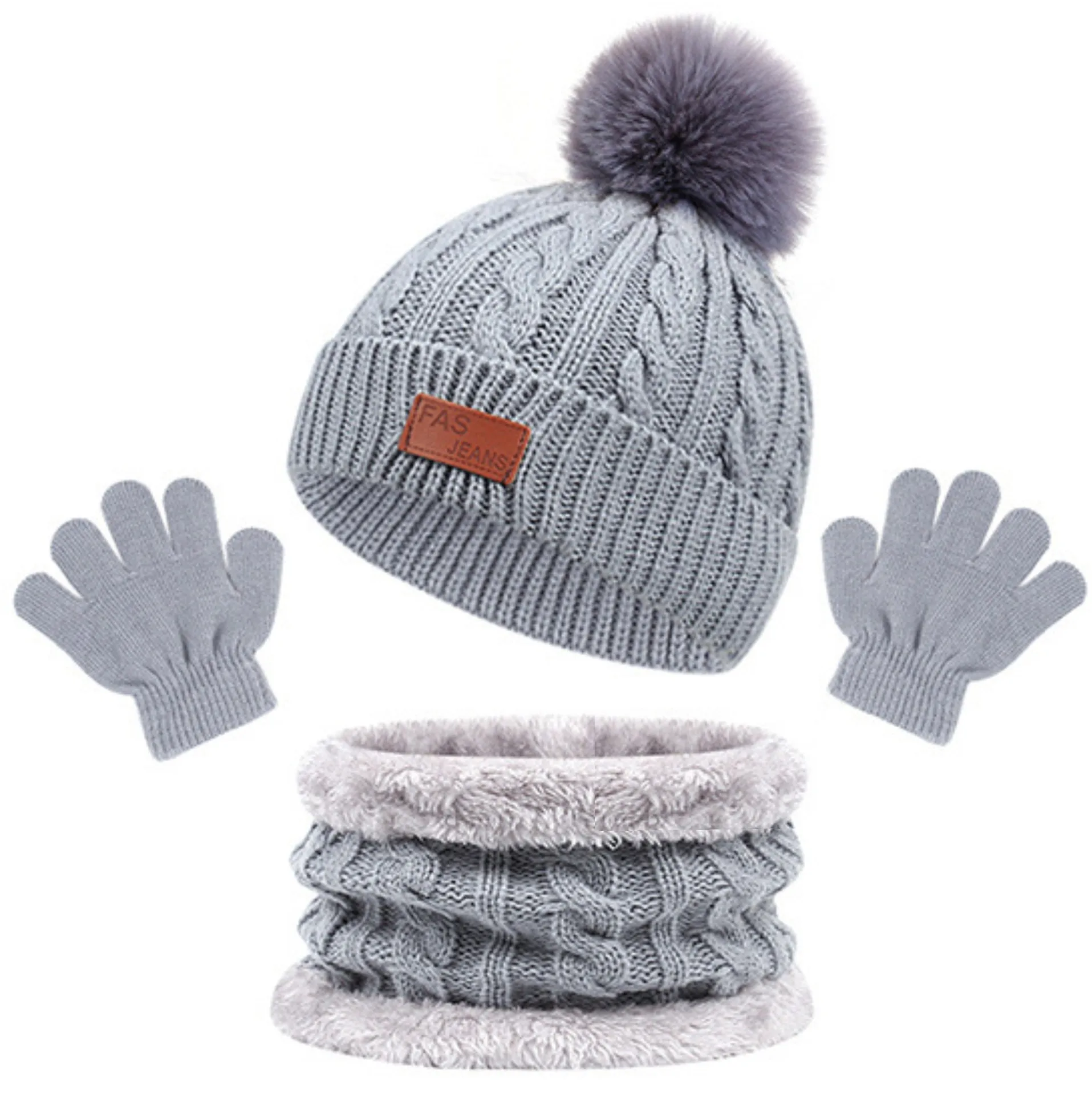 Autumn And Winter Children's Warm Knitted Hat Scarf Gloves Three-piece Set Baby Outdoor Cold-proof Wool Hat Three Pieces display picture 2