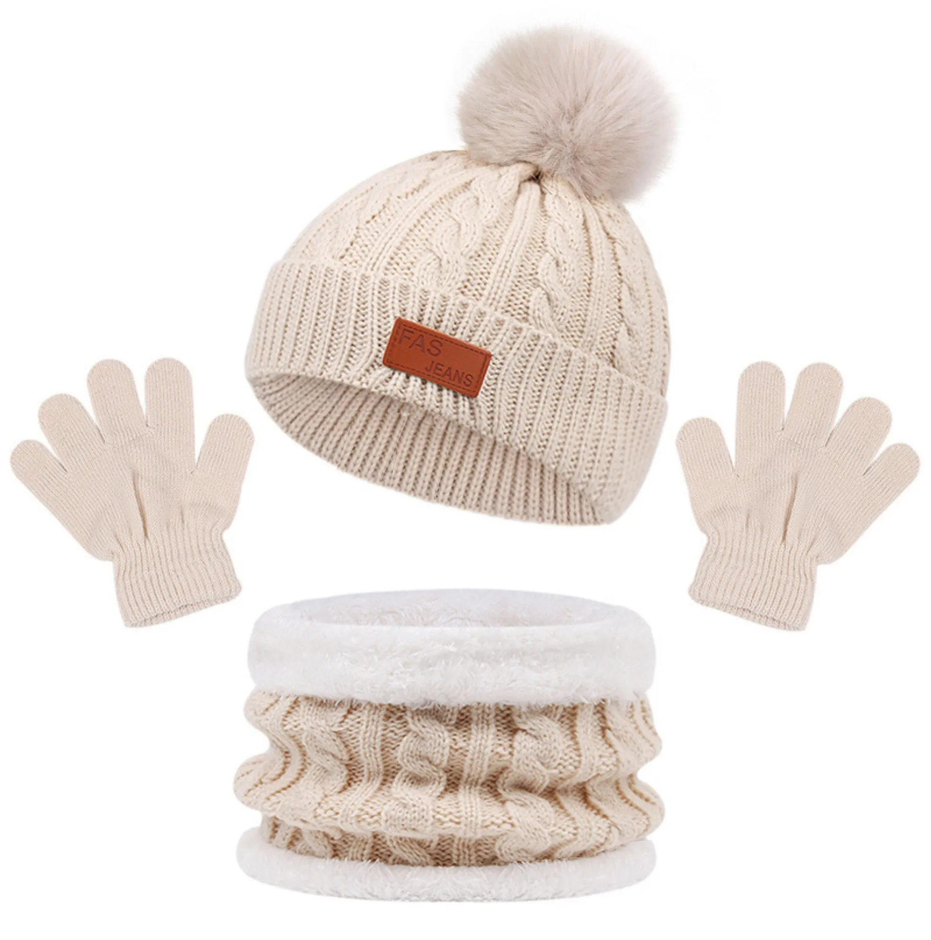 Autumn And Winter Children's Warm Knitted Hat Scarf Gloves Three-piece Set Baby Outdoor Cold-proof Wool Hat Three Pieces display picture 4