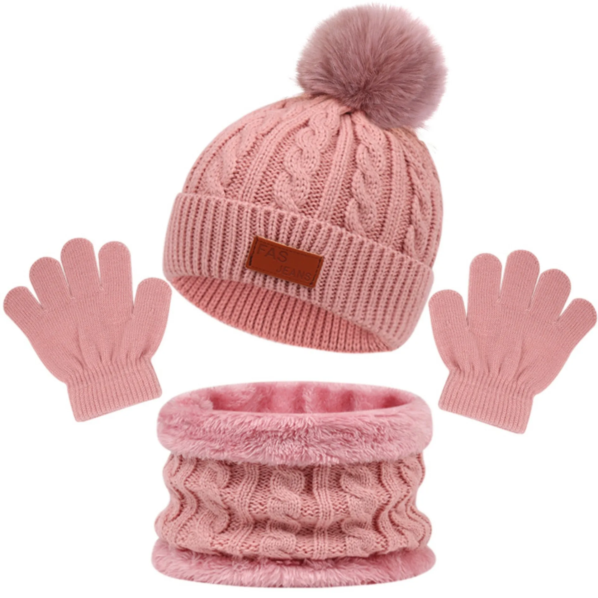 Autumn And Winter Children's Warm Knitted Hat Scarf Gloves Three-piece Set Baby Outdoor Cold-proof Wool Hat Three Pieces display picture 5