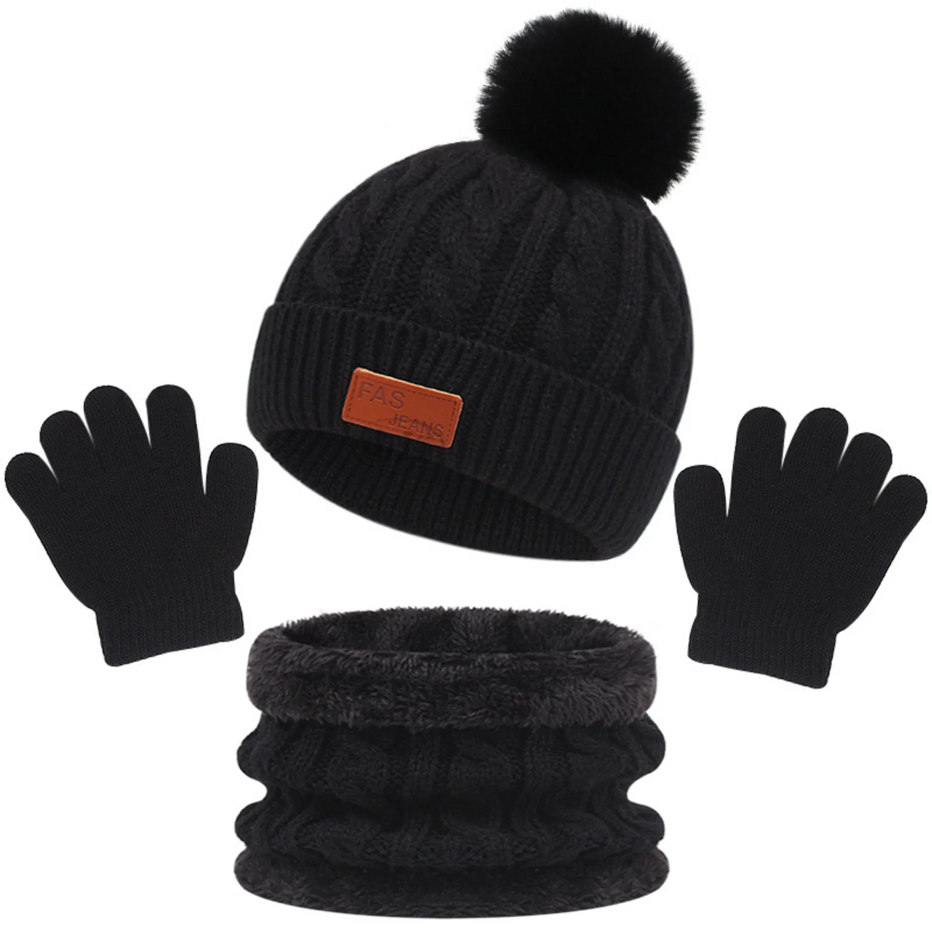 Autumn And Winter Children's Warm Knitted Hat Scarf Gloves Three-piece Set Baby Outdoor Cold-proof Wool Hat Three Pieces display picture 6