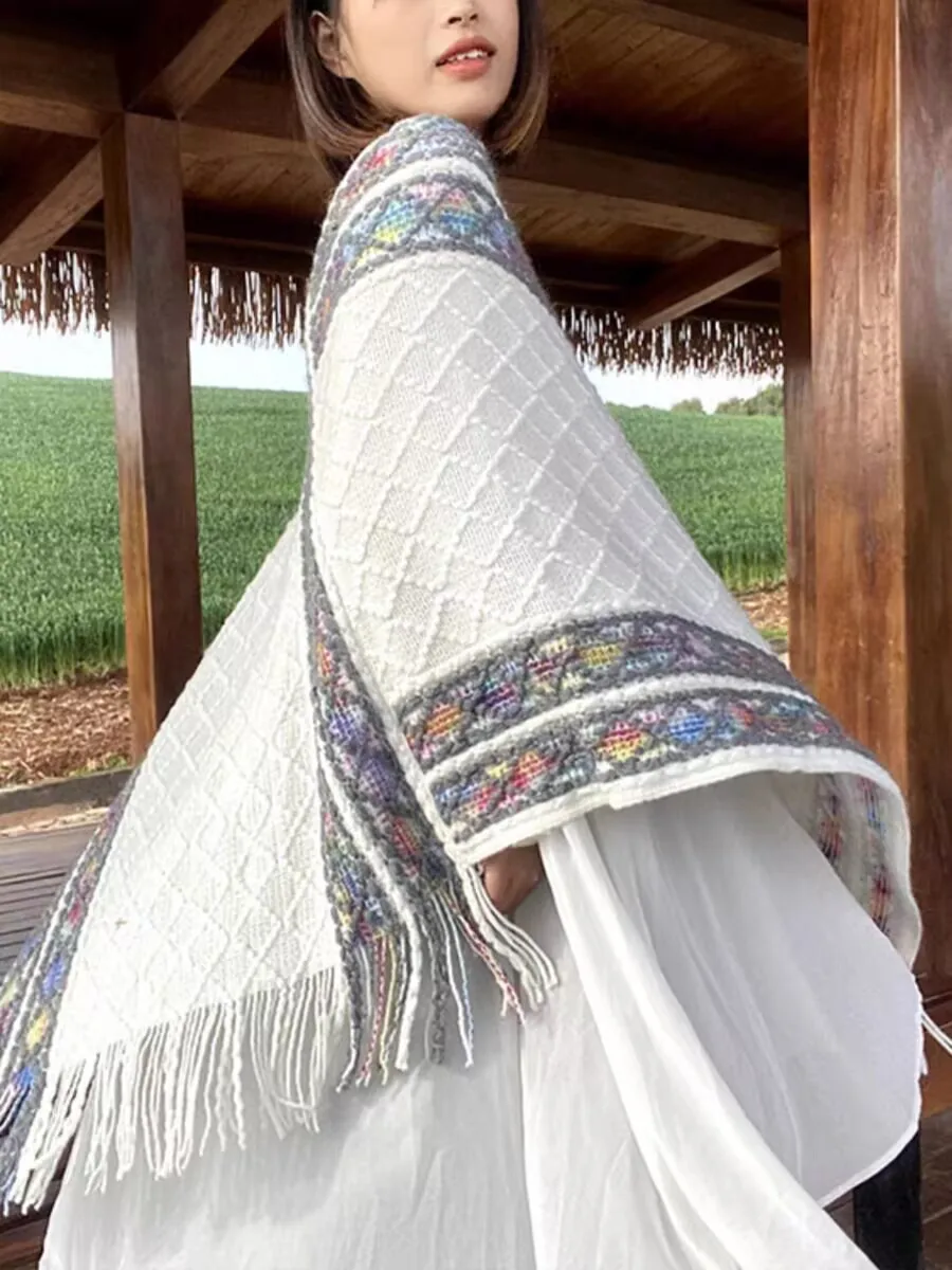 Rainbow Plaid Ethnic Style Cashmere-like Tassel Knitted Shawl For Women New Versatile Travel Warm Pullover Cape Manufacturer display picture 13