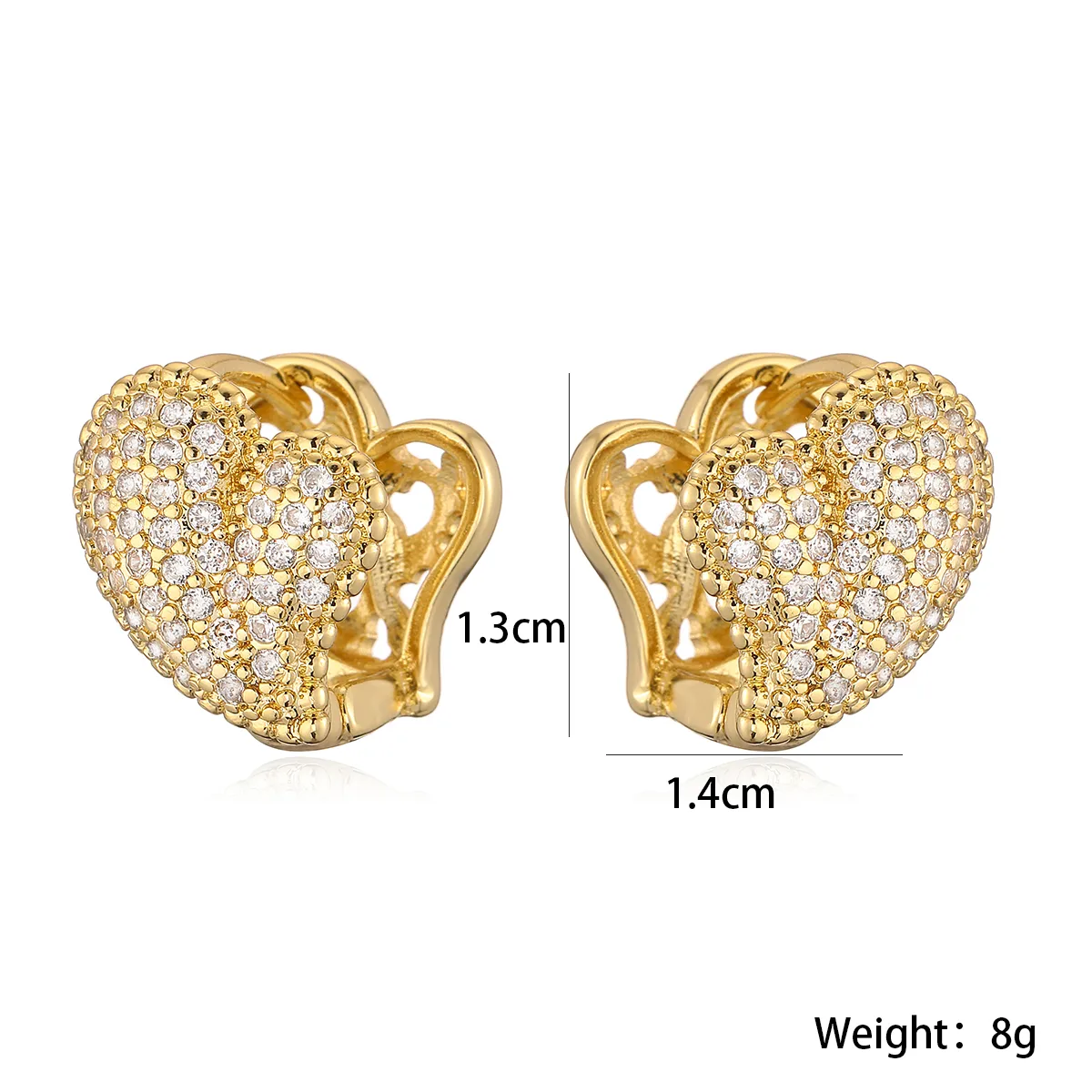 1 Pair Simple Style Heart Shape Copper Zircon Earrings display picture 1