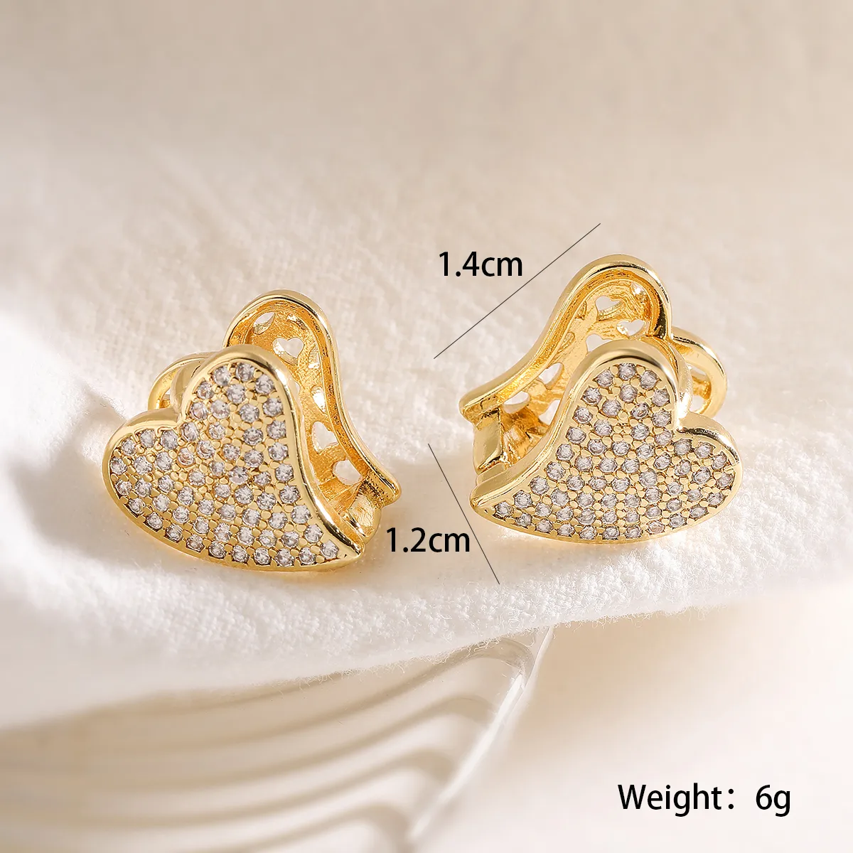 1 Pair Simple Style Heart Shape Copper Zircon Earrings display picture 2