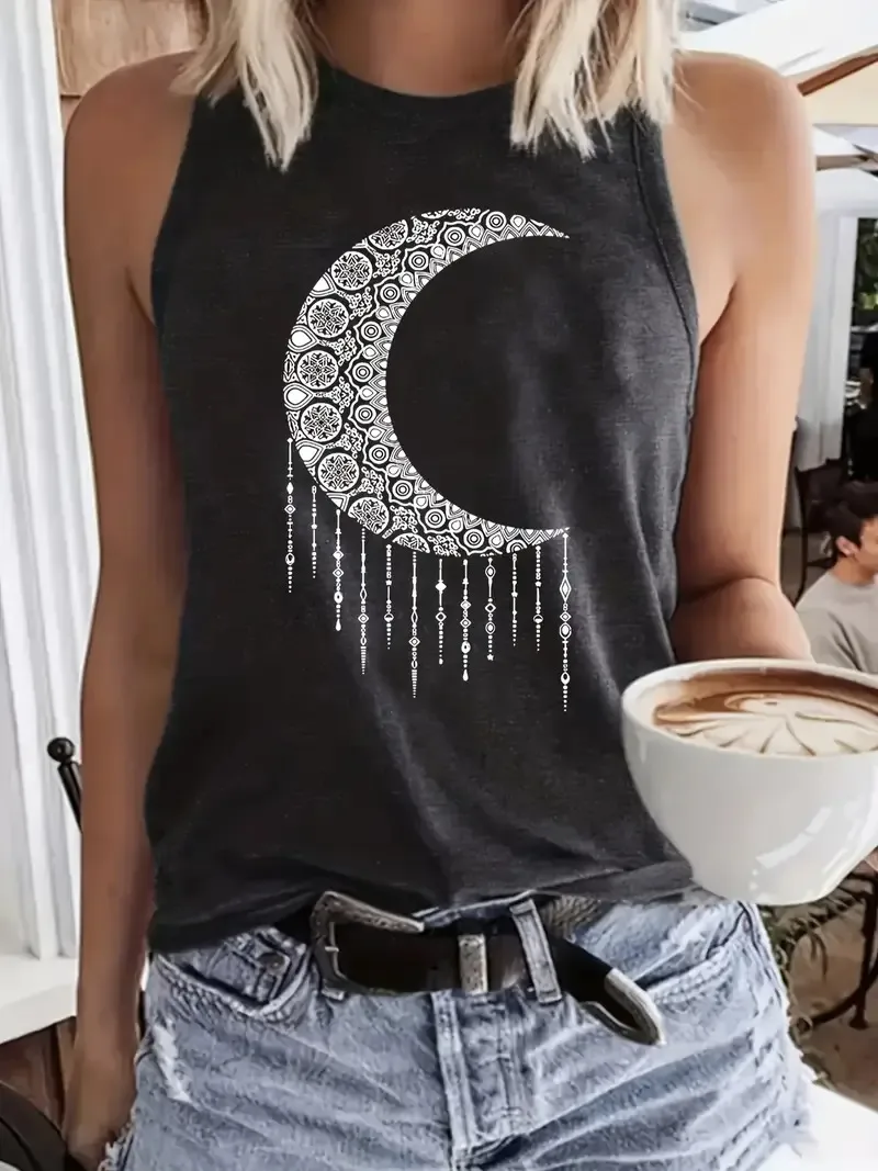 Women's Pullovers Vest Tank Tops Casual Letter Moon display picture 9